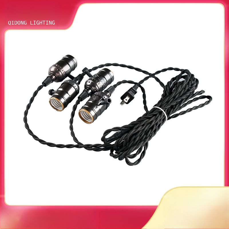 Lempos laikiklis su pasukamu jungikliu, 110-250V, 4A, pintas kabelis + metalas + plastikas, atsparus iki 210°C