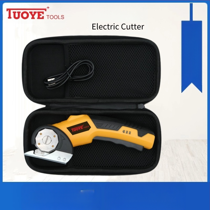 Elektrinės žirklės audiniams, kilimams ir odai – rankinės, su apvaliu peiliu; galia 10, greitis 200, maksimali pjovimo našta 10, pjovimo plotis 1