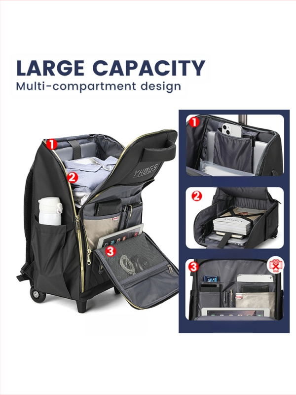 Rucsac de călătorie cu roți universale, din poliester, închidere cu fermoar, greutate 2,5 kg