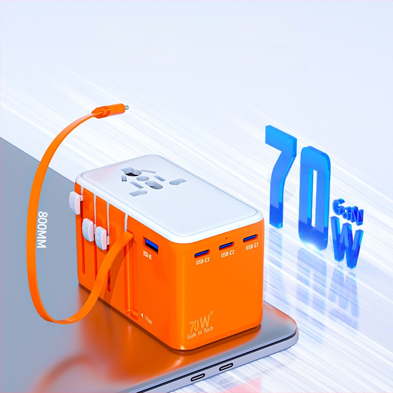 Kantravel PD70W gyorstöltő utazóadapter adatkábellel — univerzális aljzat, világszintű kompatibilitás