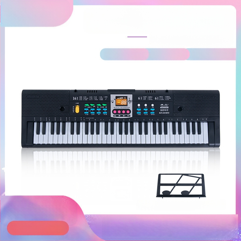 Bērnu elektroniskā klaviatūra: 61 tausti, daudzfunkcionāla ar mikrofonu un barošanas avotu; materiāls: plastmasa; izcelsme: Fujian; vecuma grupa: 4-6 gadi; 3C sertifikāts 2014152202012591