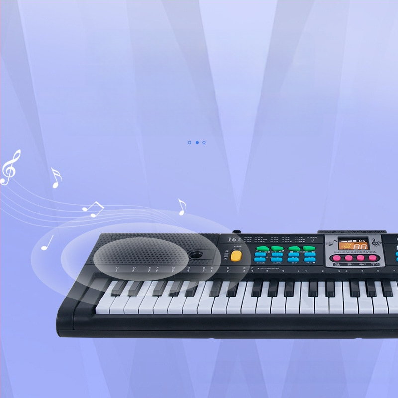 Bērnu elektroniskā klaviatūra: 61 tausti, daudzfunkcionāla ar mikrofonu un barošanas avotu; materiāls: plastmasa; izcelsme: Fujian; vecuma grupa: 4-6 gadi; 3C sertifikāts 2014152202012591