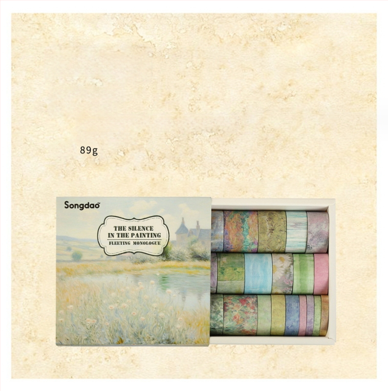 Washi lentes komplekts kastītē – antīks/retro stila dienasgrāmatai, kolāžai, DIY materiāli uz papīra un dekoratīvās uzlīmes