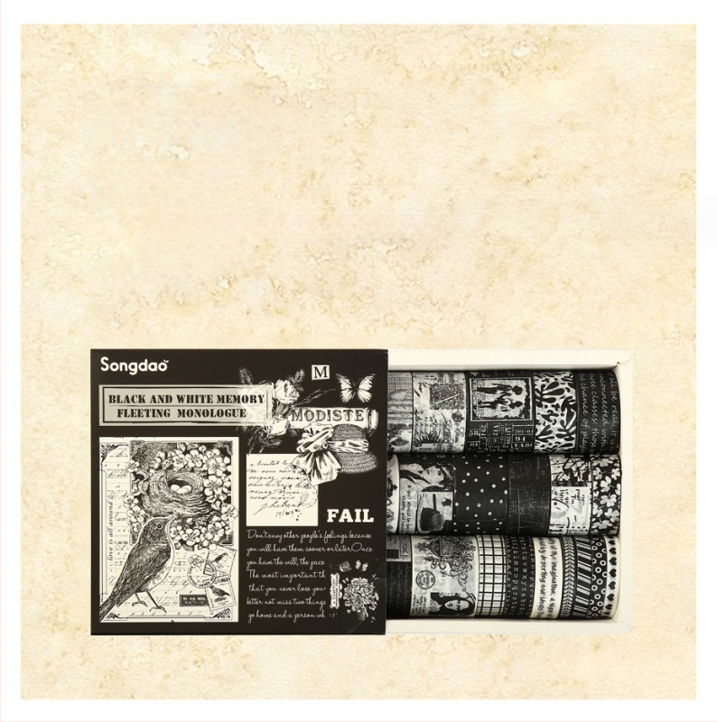 Washi lentes komplekts kastītē – antīks/retro stila dienasgrāmatai, kolāžai, DIY materiāli uz papīra un dekoratīvās uzlīmes