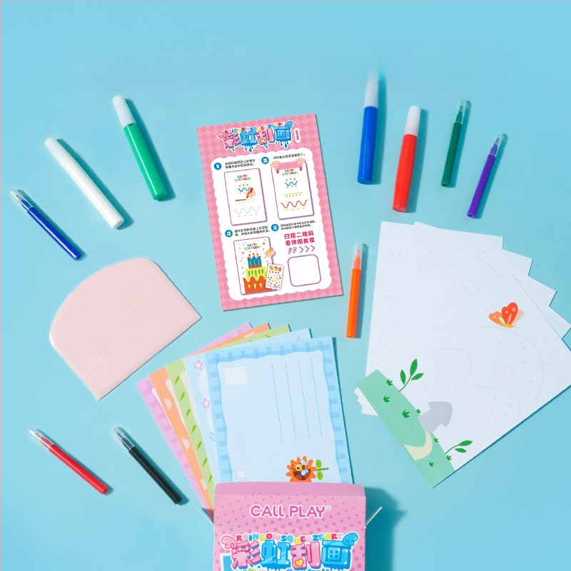 Answer Duck DIY skrāpēšanas mākslas komplekts bērniem – papīra amatniecība, iekļauta grāmatas atzīme un pastkarte, vecums 3-6 gadi, iepakojums: papīra kastīte