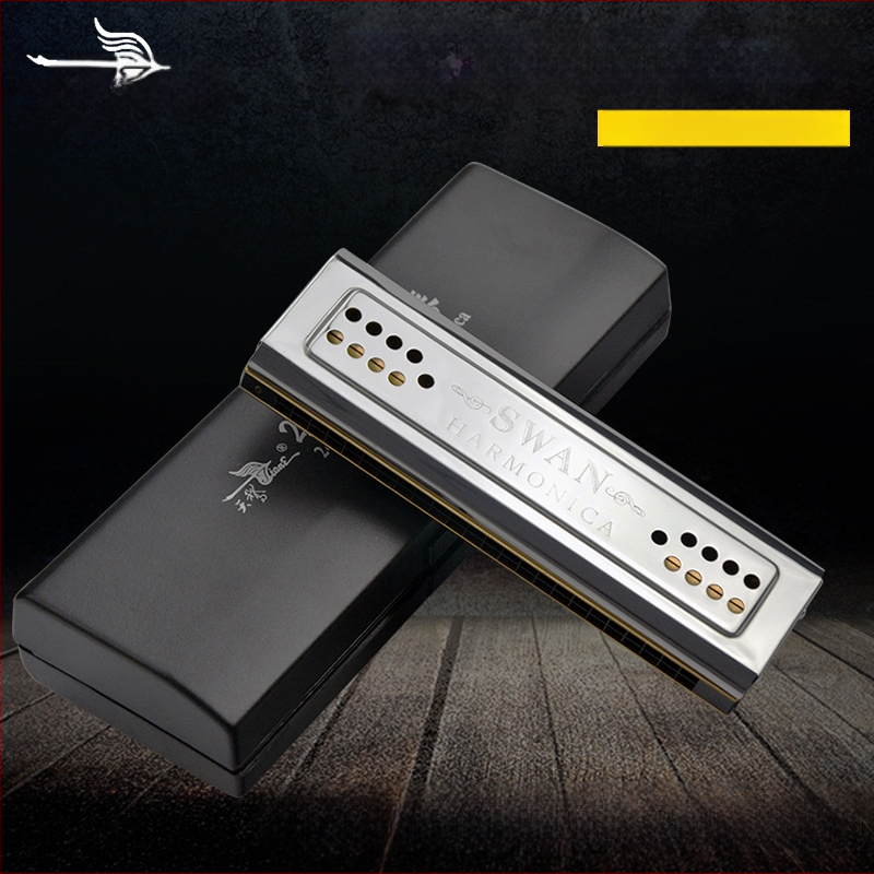 Хармоника Swan SW24-12C, 24 дупки, Fujin полифонична двупосочна хармоника, медно-хромирано покритие на капачетата, звукови отвори от смола