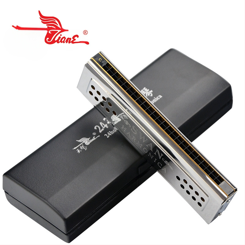 Хармоника Swan SW24-12C, 24 дупки, Fujin полифонична двупосочна хармоника, медно-хромирано покритие на капачетата, звукови отвори от смола