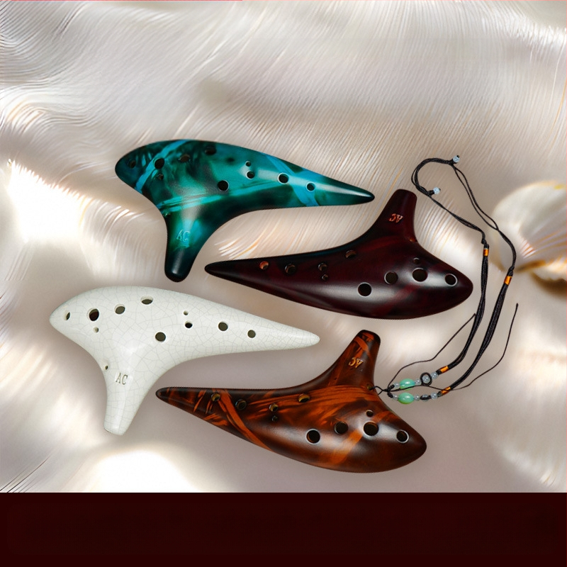 SALA керамична окарина с 12 дупки Alto C, включва каишка, предпазна торбичка и карта за фингеринг