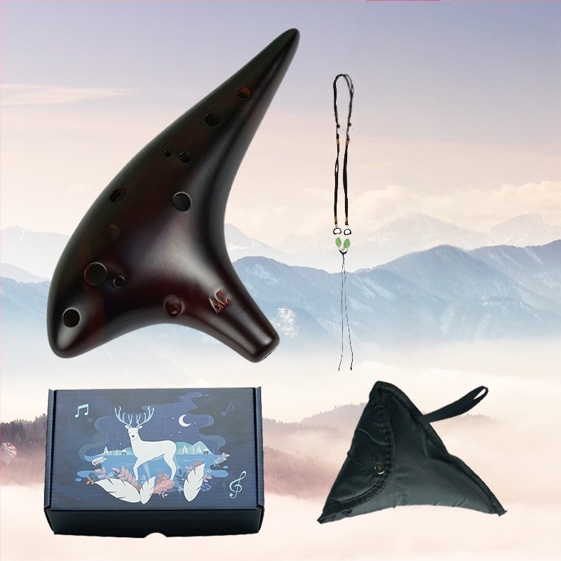 SALA керамична окарина с 12 дупки Alto C, включва каишка, предпазна торбичка и карта за фингеринг