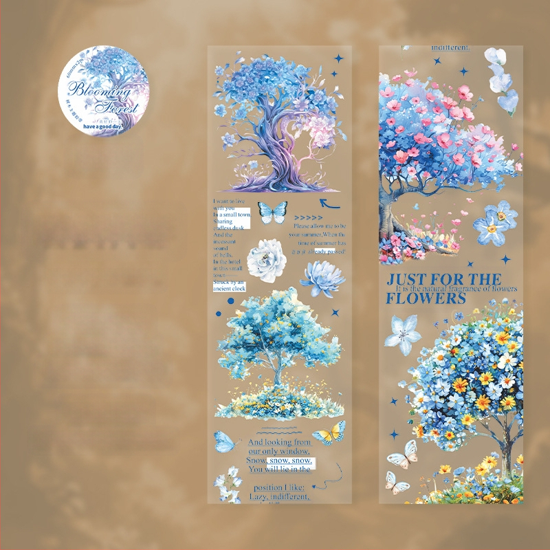 PET dekoratyvinė juosta, medžių kraštovaizdžio tema, Blooming Forest serija, spausdinta planavimui