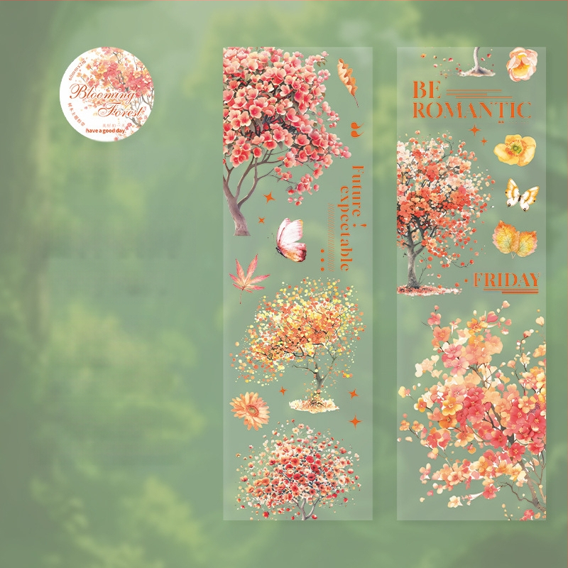 PET dekoratyvinė juosta, medžių kraštovaizdžio tema, Blooming Forest serija, spausdinta planavimui