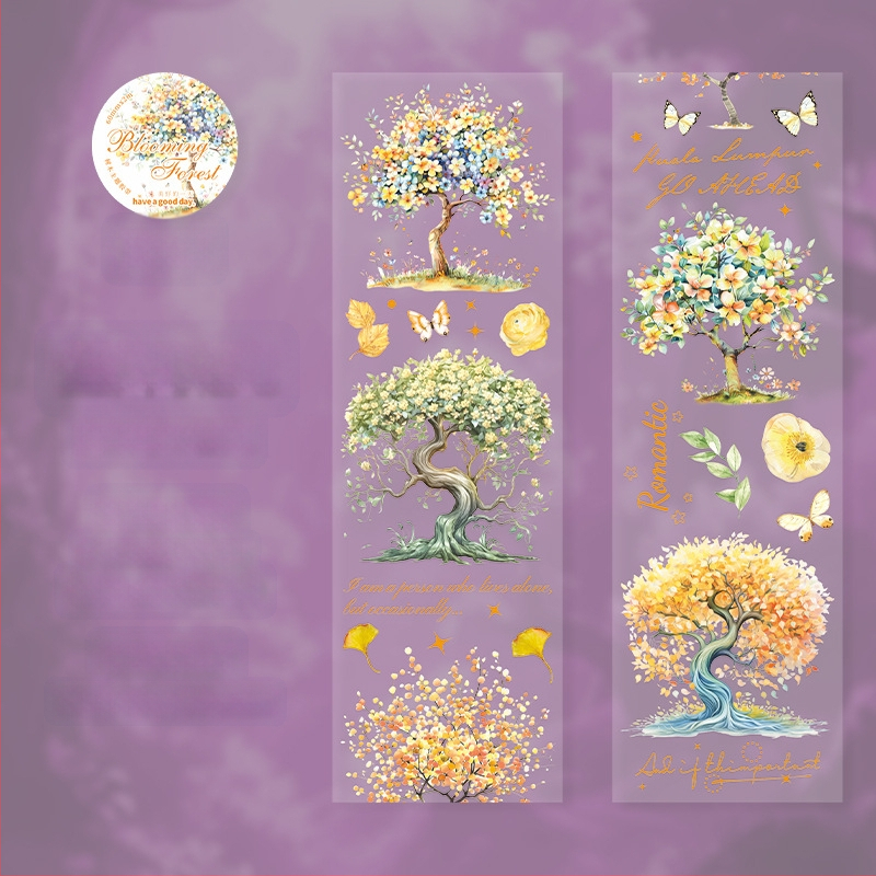 PET dekoratyvinė juosta, medžių kraštovaizdžio tema, Blooming Forest serija, spausdinta planavimui