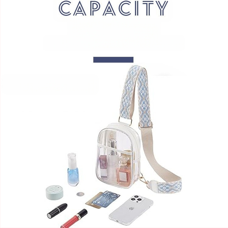 Прозрачна чанта за рамо PVC материал уличен моден стил хоризонтална квадратна форма цип за отваряне регулираща презрамка