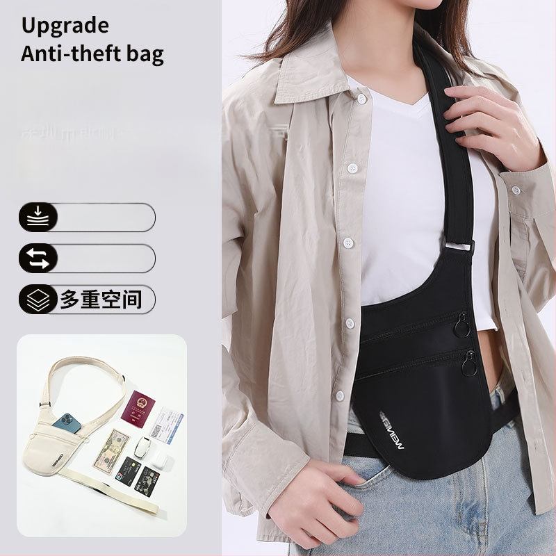 Weilao туристическа талийна чанта против кражба с джоб за паспорт, ултралека полиестерна, разширяема, унисекс, за колоездене