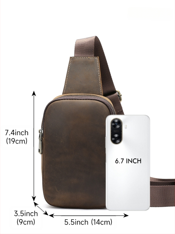 MASIWEI Мъжка чанта за гърдите - естествена кожа, горен слой телешка кожа, устойчива на износване, едноцветна, полиестрова подплата