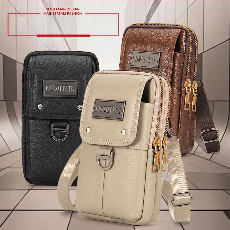 Vyrų odinė kišenė ant dirželio mobiliesiems telefonams, tikra oda, pirmojo sluoksnio karvės odos, vertikalus kvadrato formos, užtrauktukas uždarymas, verslo kelionės stilius