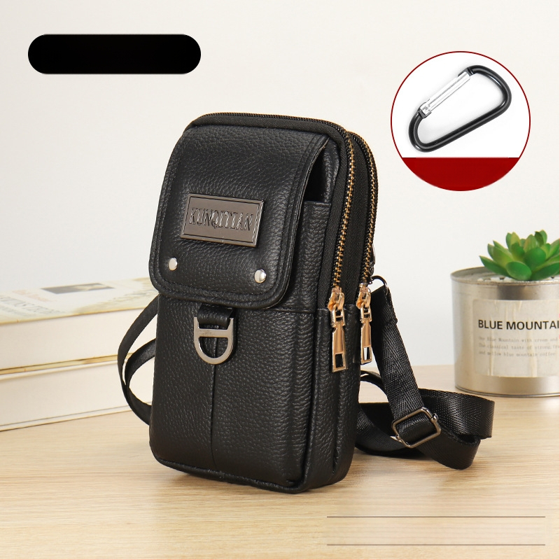 Vyrų odinė kišenė ant dirželio mobiliesiems telefonams, tikra oda, pirmojo sluoksnio karvės odos, vertikalus kvadrato formos, užtrauktukas uždarymas, verslo kelionės stilius