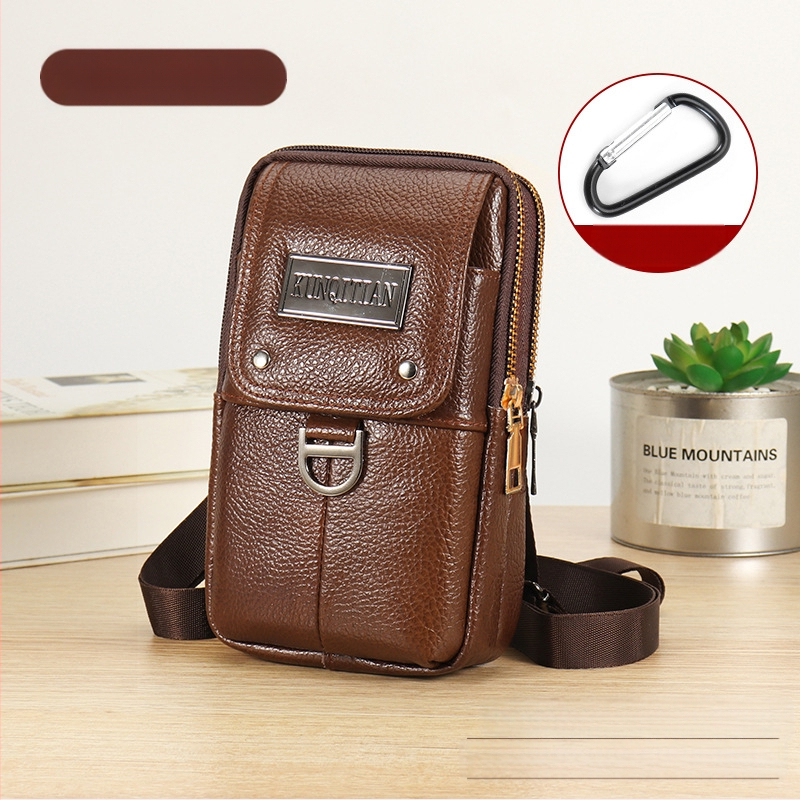 Vyrų odinė kišenė ant dirželio mobiliesiems telefonams, tikra oda, pirmojo sluoksnio karvės odos, vertikalus kvadrato formos, užtrauktukas uždarymas, verslo kelionės stilius