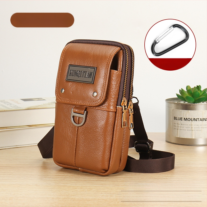 Vyrų odinė kišenė ant dirželio mobiliesiems telefonams, tikra oda, pirmojo sluoksnio karvės odos, vertikalus kvadrato formos, užtrauktukas uždarymas, verslo kelionės stilius