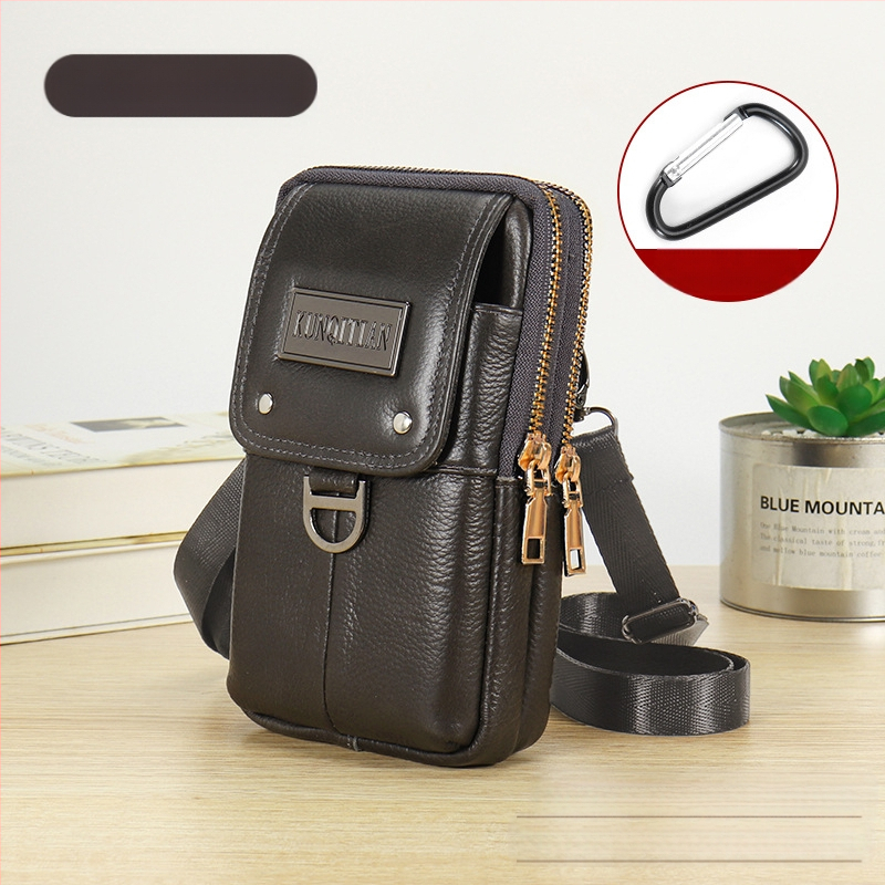 Vyrų odinė kišenė ant dirželio mobiliesiems telefonams, tikra oda, pirmojo sluoksnio karvės odos, vertikalus kvadrato formos, užtrauktukas uždarymas, verslo kelionės stilius