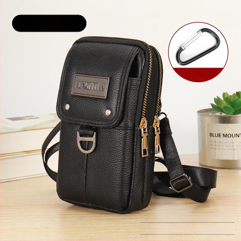 Vyrų odinė kišenė ant dirželio mobiliesiems telefonams, tikra oda, pirmojo sluoksnio karvės odos, vertikalus kvadrato formos, užtrauktukas uždarymas, verslo kelionės stilius