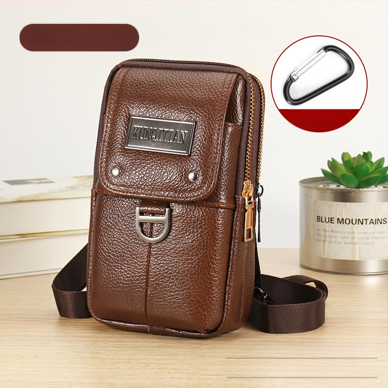 Vyrų odinė kišenė ant dirželio mobiliesiems telefonams, tikra oda, pirmojo sluoksnio karvės odos, vertikalus kvadrato formos, užtrauktukas uždarymas, verslo kelionės stilius