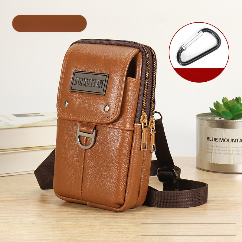 Vyrų odinė kišenė ant dirželio mobiliesiems telefonams, tikra oda, pirmojo sluoksnio karvės odos, vertikalus kvadrato formos, užtrauktukas uždarymas, verslo kelionės stilius