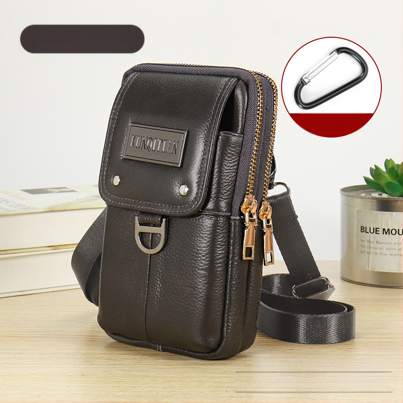 Vyrų odinė kišenė ant dirželio mobiliesiems telefonams, tikra oda, pirmojo sluoksnio karvės odos, vertikalus kvadrato formos, užtrauktukas uždarymas, verslo kelionės stilius