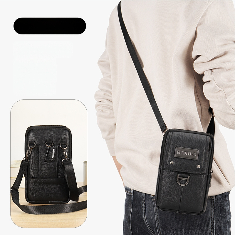 Vyrų odinė kišenė ant dirželio mobiliesiems telefonams, tikra oda, pirmojo sluoksnio karvės odos, vertikalus kvadrato formos, užtrauktukas uždarymas, verslo kelionės stilius