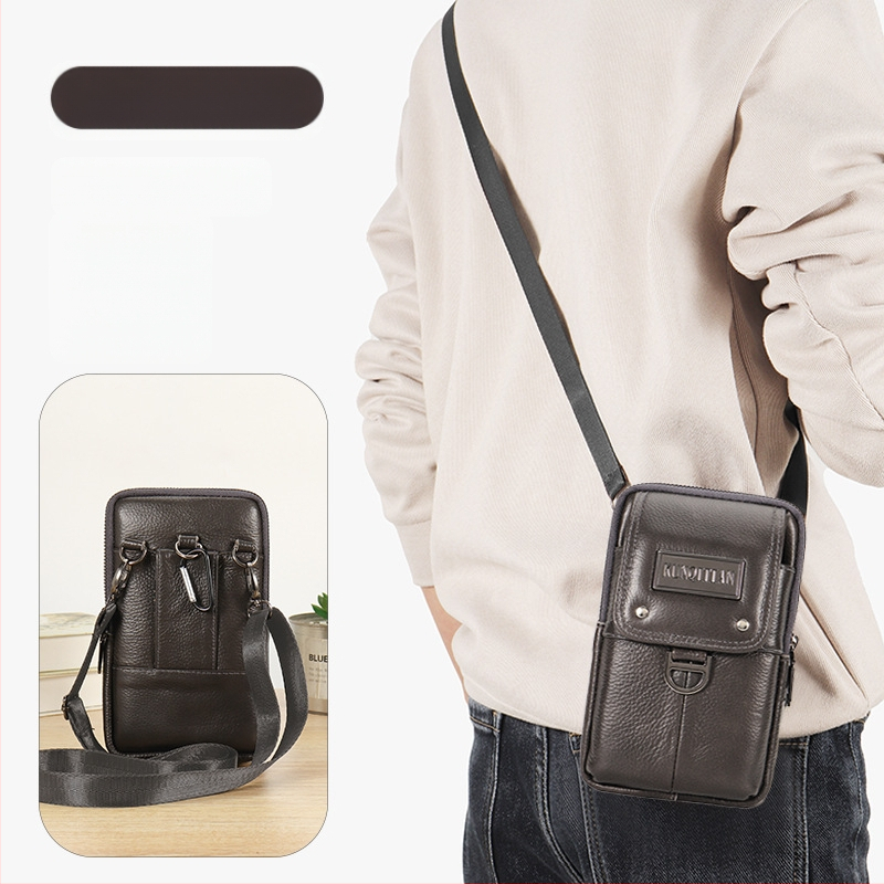 Vyrų odinė kišenė ant dirželio mobiliesiems telefonams, tikra oda, pirmojo sluoksnio karvės odos, vertikalus kvadrato formos, užtrauktukas uždarymas, verslo kelionės stilius