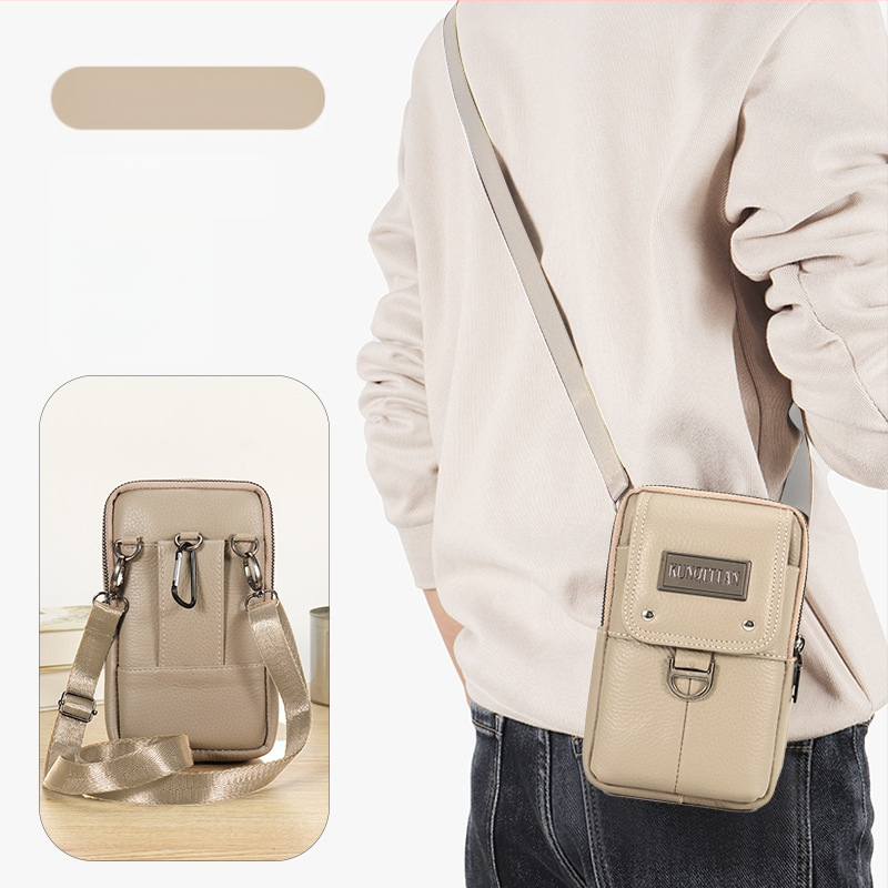 Vyrų odinė kišenė ant dirželio mobiliesiems telefonams, tikra oda, pirmojo sluoksnio karvės odos, vertikalus kvadrato formos, užtrauktukas uždarymas, verslo kelionės stilius