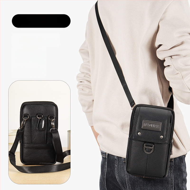 Vyrų odinė kišenė ant dirželio mobiliesiems telefonams, tikra oda, pirmojo sluoksnio karvės odos, vertikalus kvadrato formos, užtrauktukas uždarymas, verslo kelionės stilius