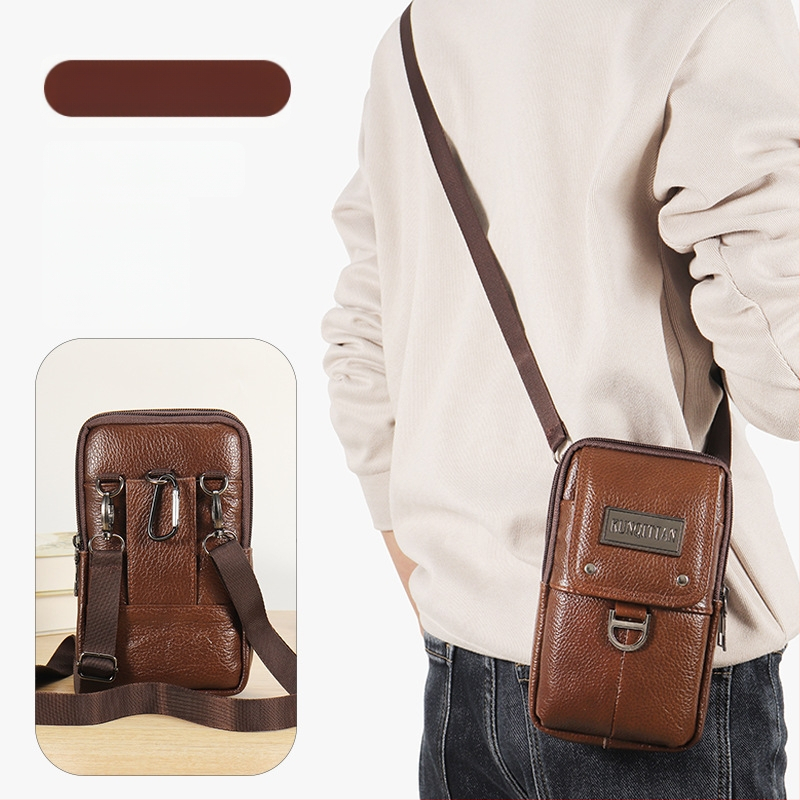 Vyrų odinė kišenė ant dirželio mobiliesiems telefonams, tikra oda, pirmojo sluoksnio karvės odos, vertikalus kvadrato formos, užtrauktukas uždarymas, verslo kelionės stilius