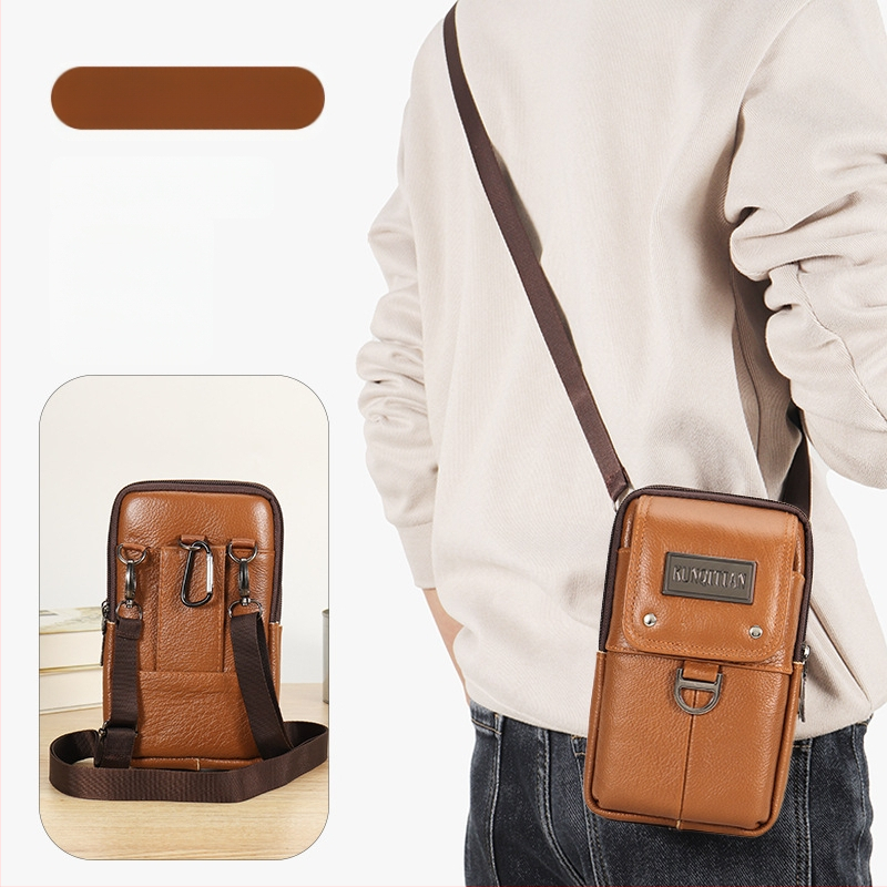Vyrų odinė kišenė ant dirželio mobiliesiems telefonams, tikra oda, pirmojo sluoksnio karvės odos, vertikalus kvadrato formos, užtrauktukas uždarymas, verslo kelionės stilius