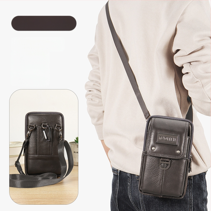 Vyrų odinė kišenė ant dirželio mobiliesiems telefonams, tikra oda, pirmojo sluoksnio karvės odos, vertikalus kvadrato formos, užtrauktukas uždarymas, verslo kelionės stilius