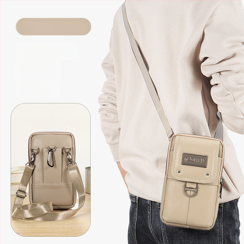 Vyrų odinė kišenė ant dirželio mobiliesiems telefonams, tikra oda, pirmojo sluoksnio karvės odos, vertikalus kvadrato formos, užtrauktukas uždarymas, verslo kelionės stilius