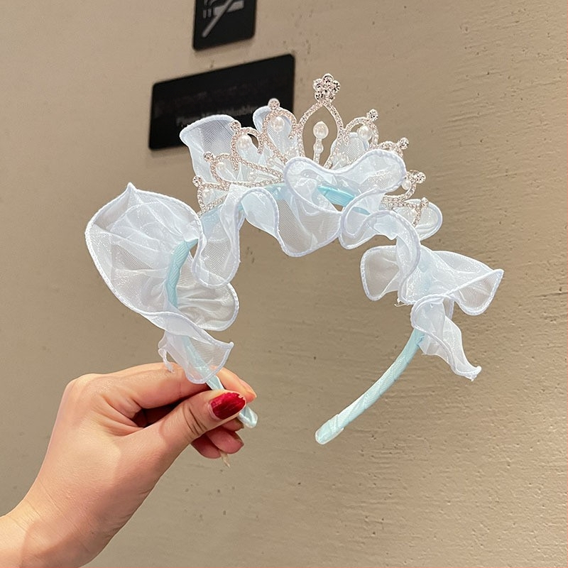 Vaikų karūnos plaukų juostelė su tinklo audinių ir kaspinu — rankų darbas, Korėjos stilius, princesės plaukų aksesuaras