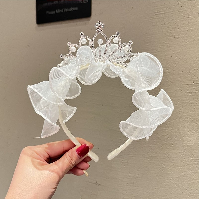 Vaikų karūnos plaukų juostelė su tinklo audinių ir kaspinu — rankų darbas, Korėjos stilius, princesės plaukų aksesuaras