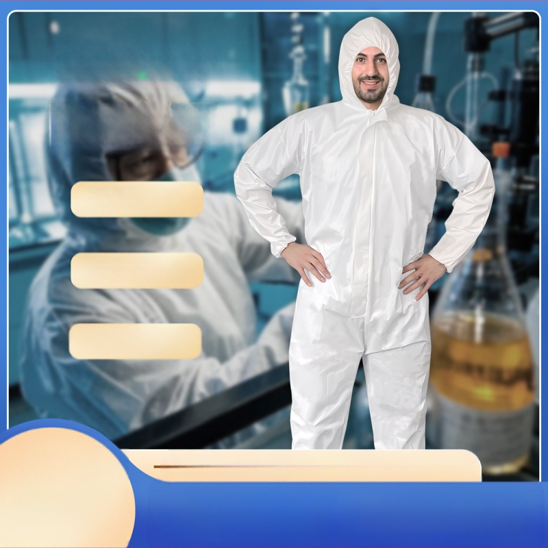 Еднократен защитен гащеризон с качулка и цип (Еднократен; вградени качулка и крачоли; цип за закопчаване; SF дишаща мембранна нетъкана материя; тегло 45 g)