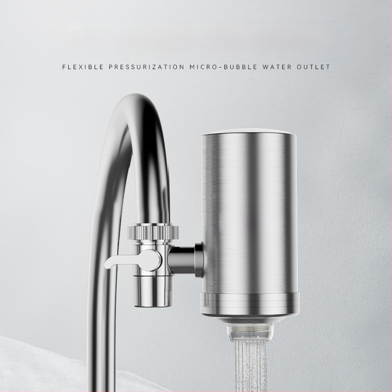 Priešingai montuojamas nerūdijančio plieno vandens valytuvas namų virtuvei ir vonios kambariui su nuimamu ir plaunamu keraminiu filtru; ultrafiltracijos membrana, 1 lygio filtracija, darbinė temperatūra 0–38°C, vandens slėgis 0.1–0.4 MPa, 1000 L/dienai