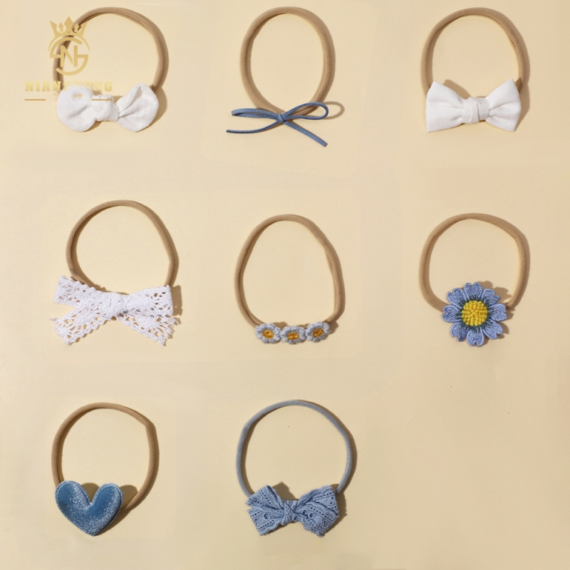 Plaukų aksesuarų rinkinys su kaspinėlio ir gėlių motyvu, audinys, rankų darbas, skirtas kūdikiams ir mažiems vaikams 0–3 m