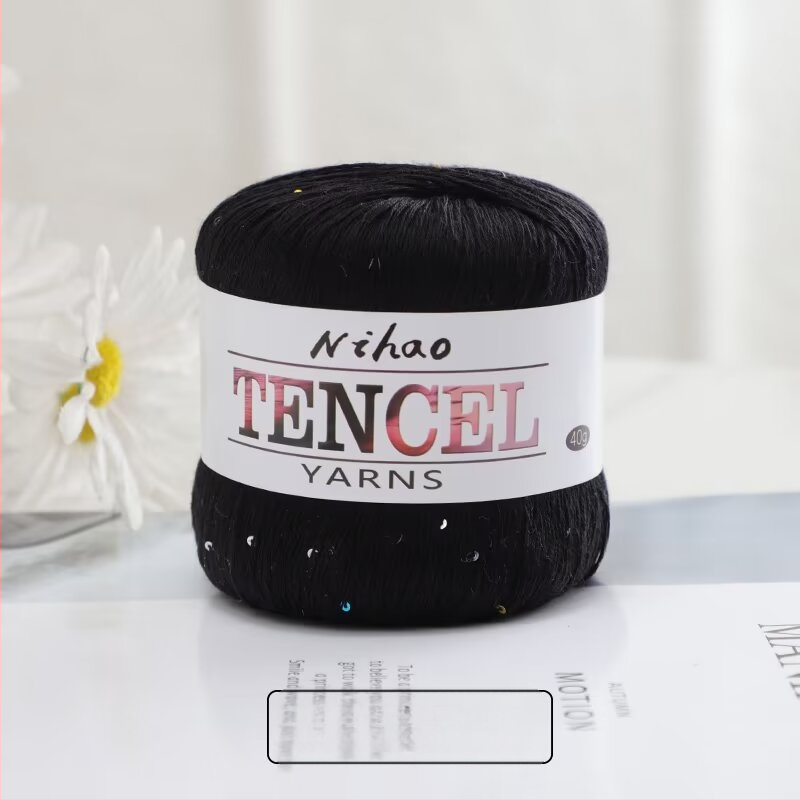 Rankdarbiams mezgimo siūlai – Tencel Sequin Lace siūlai, žiedinis verpimas, grupinis siūlas, Mu Pai