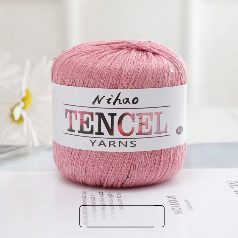 Rankdarbiams mezgimo siūlai – Tencel Sequin Lace siūlai, žiedinis verpimas, grupinis siūlas, Mu Pai