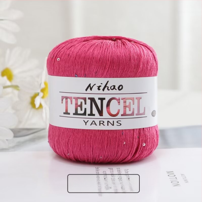 Rankdarbiams mezgimo siūlai – Tencel Sequin Lace siūlai, žiedinis verpimas, grupinis siūlas, Mu Pai