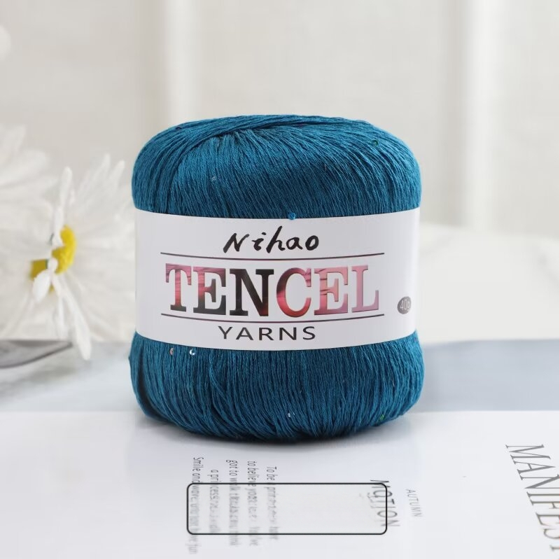 Rankdarbiams mezgimo siūlai – Tencel Sequin Lace siūlai, žiedinis verpimas, grupinis siūlas, Mu Pai