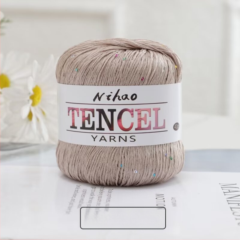 Rankdarbiams mezgimo siūlai – Tencel Sequin Lace siūlai, žiedinis verpimas, grupinis siūlas, Mu Pai