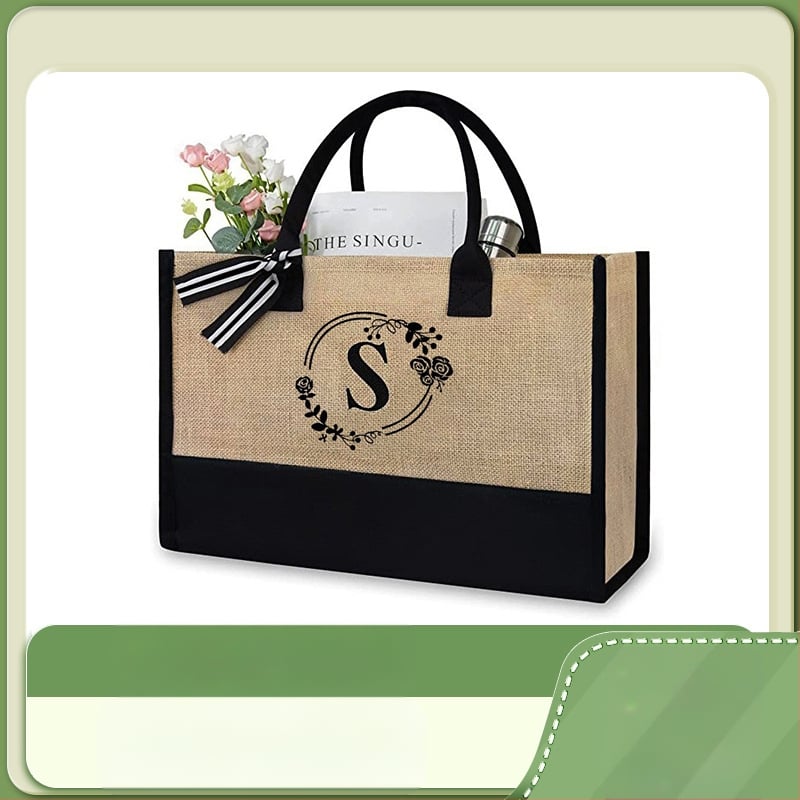 WK ленова tote чанта с открит джоб, хоризонтална квадратна форма, без подплата