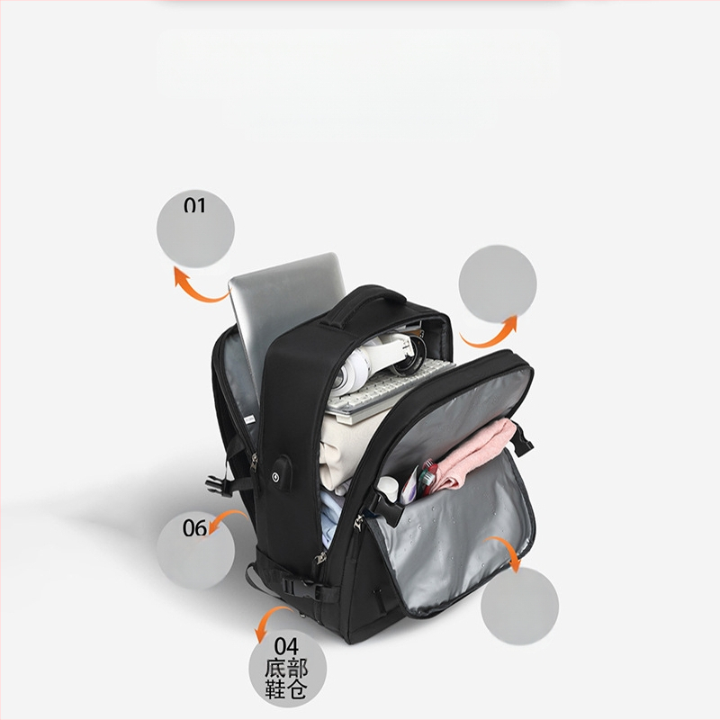 Verslo kelionėms kuprinė, unisex, vandeniui atspari, sausai–šlapiai atskyrimui, talpa 36–55 L