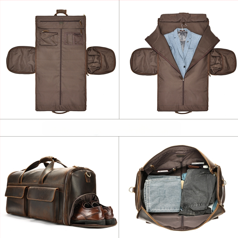 Marunte vīriešu ādas ceļojumu soma ar rokturi, biznesa stila, ietilpība 36-55 L, augstas kvalitātes govs āda, poliestera iekšpuse