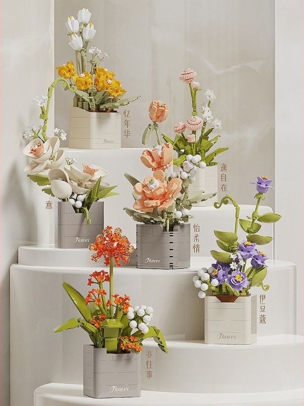 BALODY 21222 Rozā orchīdejas blokveids pušķis — ABS plastmasa, DIY komplekts, vairāk nekā 800 detaļu, vecums 7–14 gadi